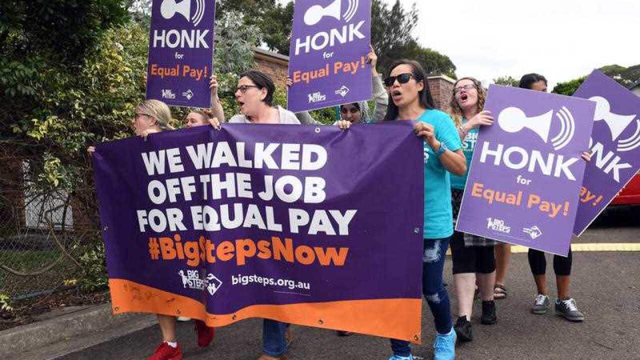 Childcare workers and their supporters take part in a protest in Sydney