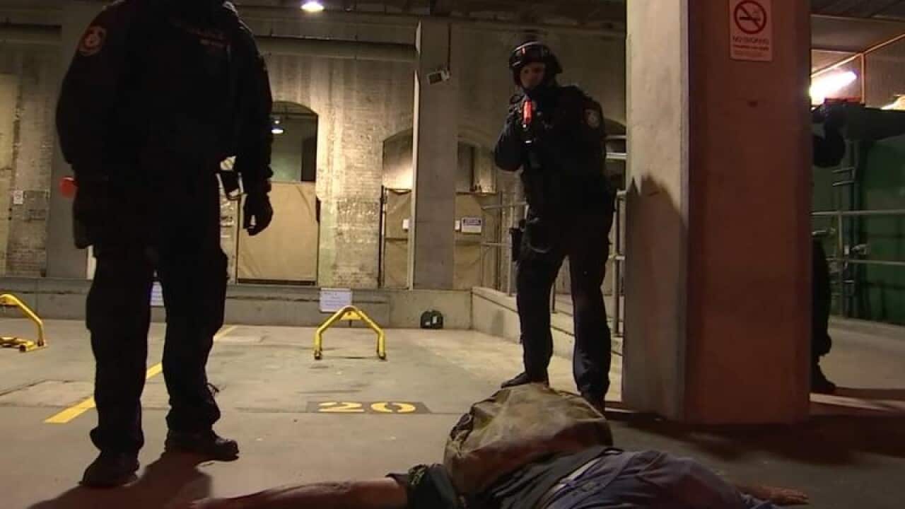 Police conduct a simulated terror exercise at Sydney.