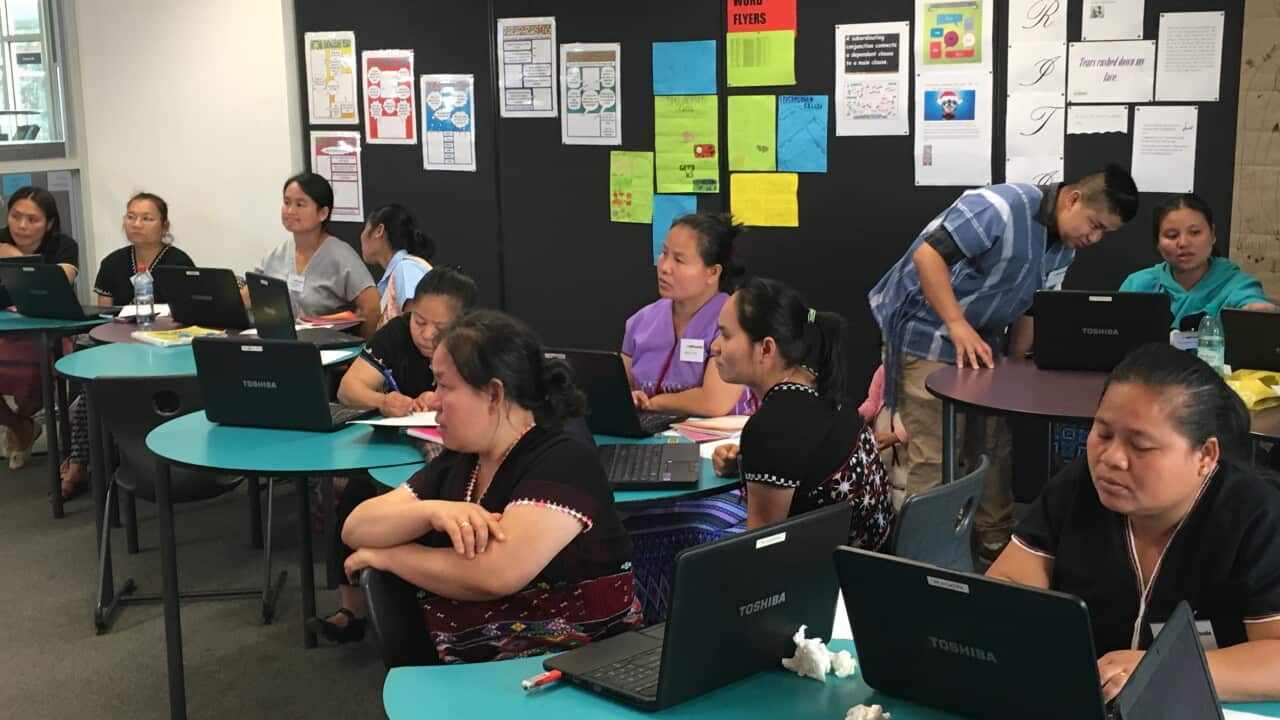 Kareni parents learning language and computers skills at Melbourne's Laverton College.
