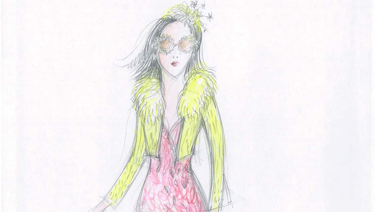 One of 15 costumes designed for the character of Muriel.