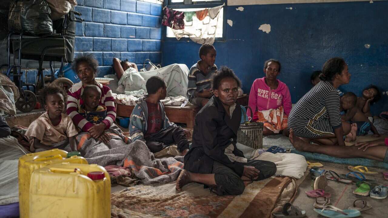 People sheltering in a public elementary school as cyclone Batsirai is expected to hit Madagascar, in Antananarivo, Madagascar, 5 February 2022.