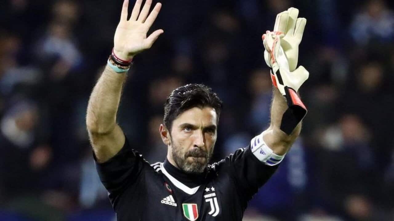 Juventus' Gigi Buffon waves to supporters at the end of the Italian Serie A soccer match Spal 2013 vs Juventus FC at Paolo Mazza Stadium in Ferrara, Italy, 17 March 2018. EPA/ELISABETTA BARACCHI