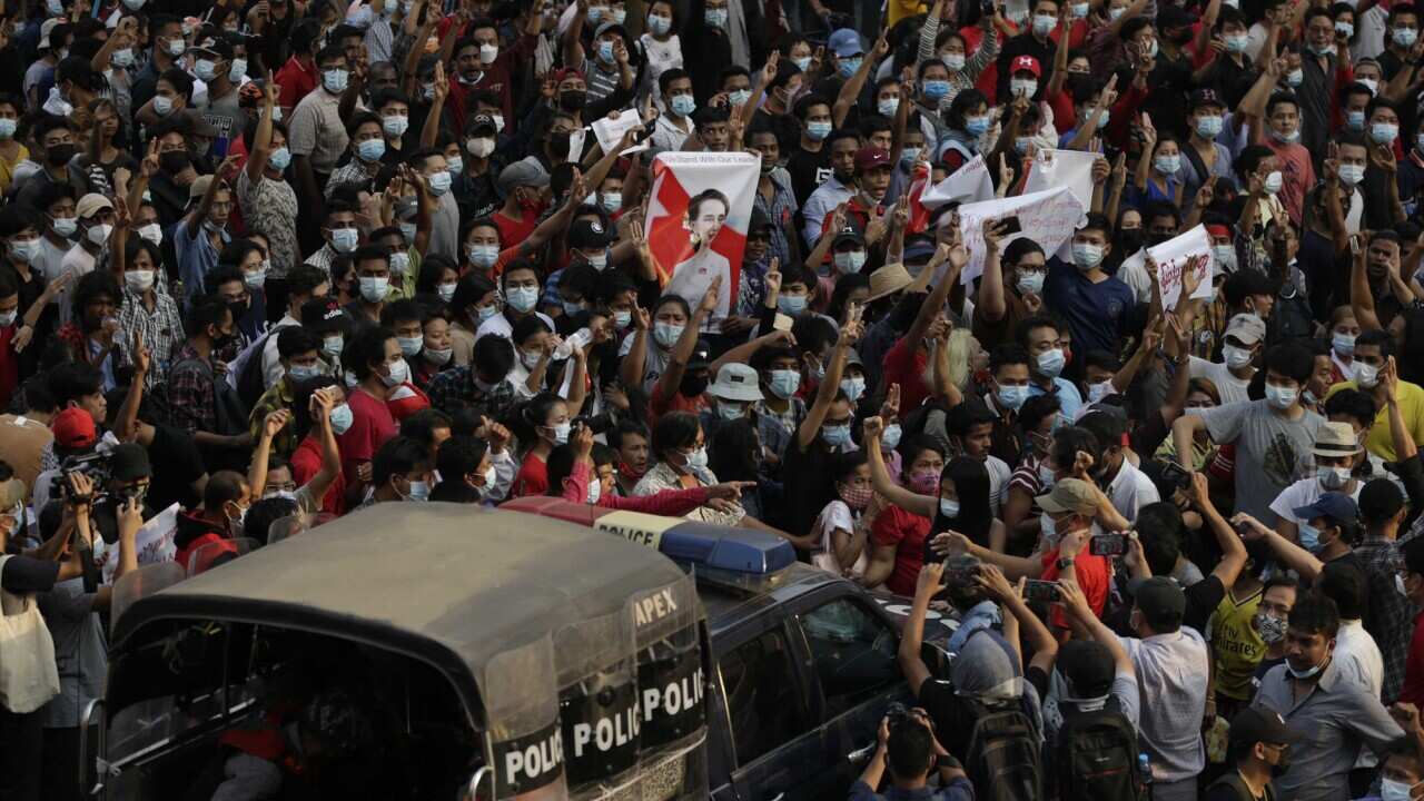 This weekend's protests are the largest street demonstrations since Myanmar's military seized power and declared a state of emergency.