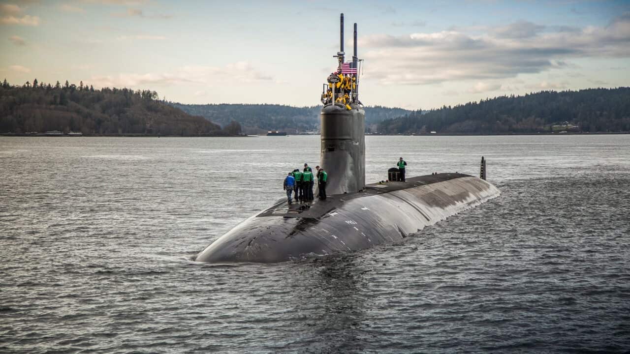 A US Seawolf nuclear submarine departs Puget Sound Naval Shipyard for sea trials
