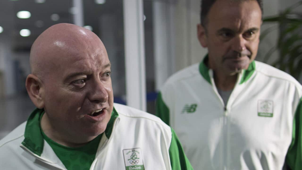 Olympic Council of Ireland's Kevin Kilty (R) and Stephen Martin