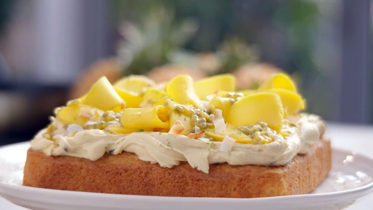 Tropical fruit coconut cake