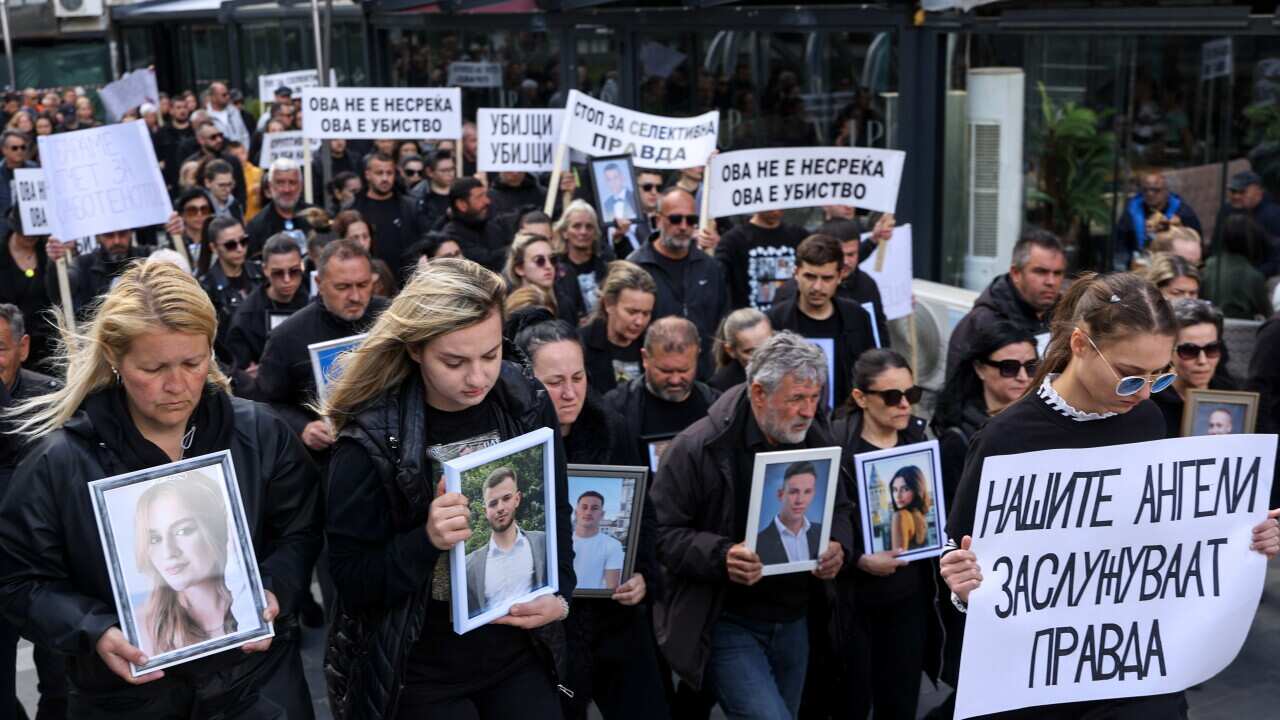 Parents of night club fire victims march in Kocani, North Macedonia