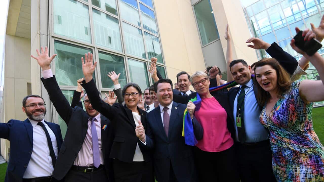 Senators and same-sex marriage campaigners celebrate