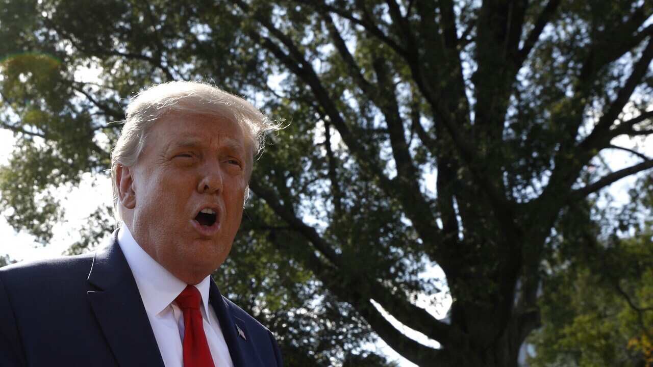 U.S. President Donald Trump talks to the media on the South Lawn of the White House in Washington before his departure for campaign travel to Duluth, Minnesota on September 30, 2020. Photo by Yuri Gripas/ABACAPRESS.COM.