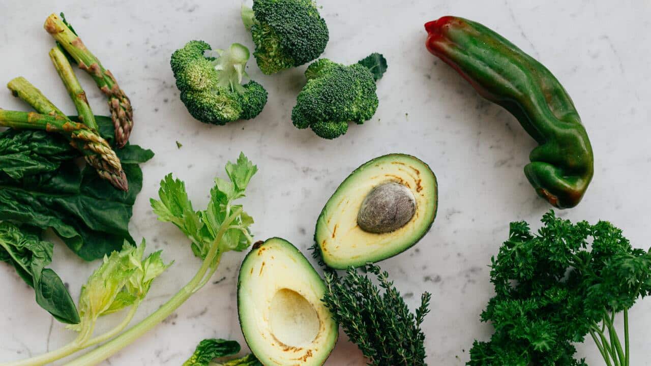 broccoli, avocado, parsley