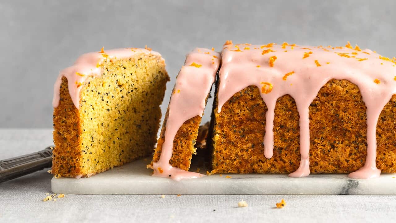 Gluten Free Poppy Seed Tea Cake with Raspberry Cream Cheese Icing
