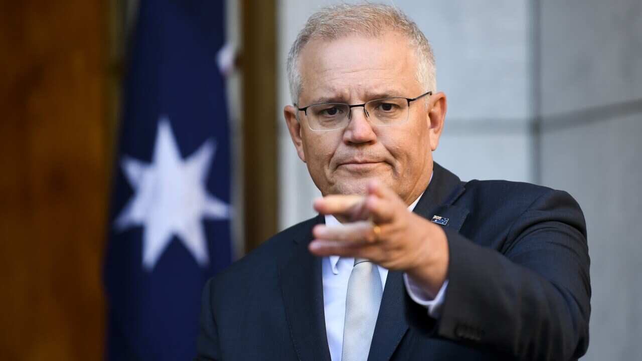 Prime Minister Scott Morrison speaks to the media during a press conference.