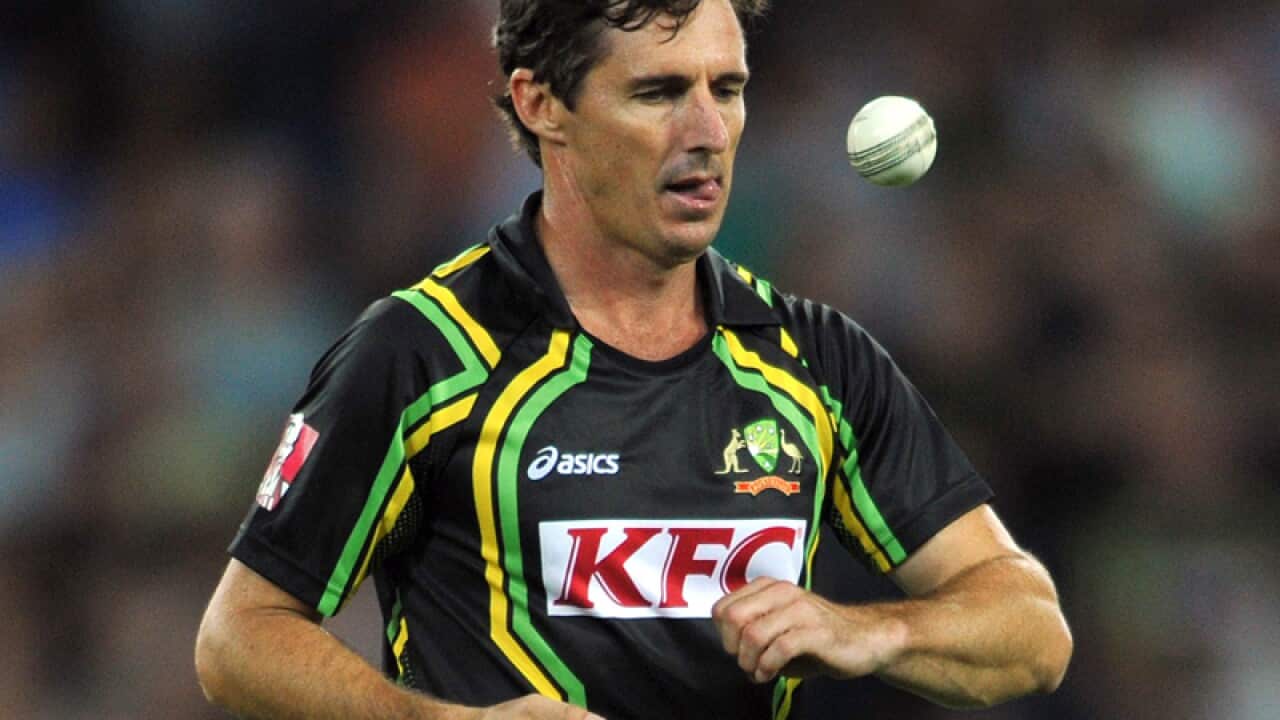 Australia's Brad Hogg prepares to bowl