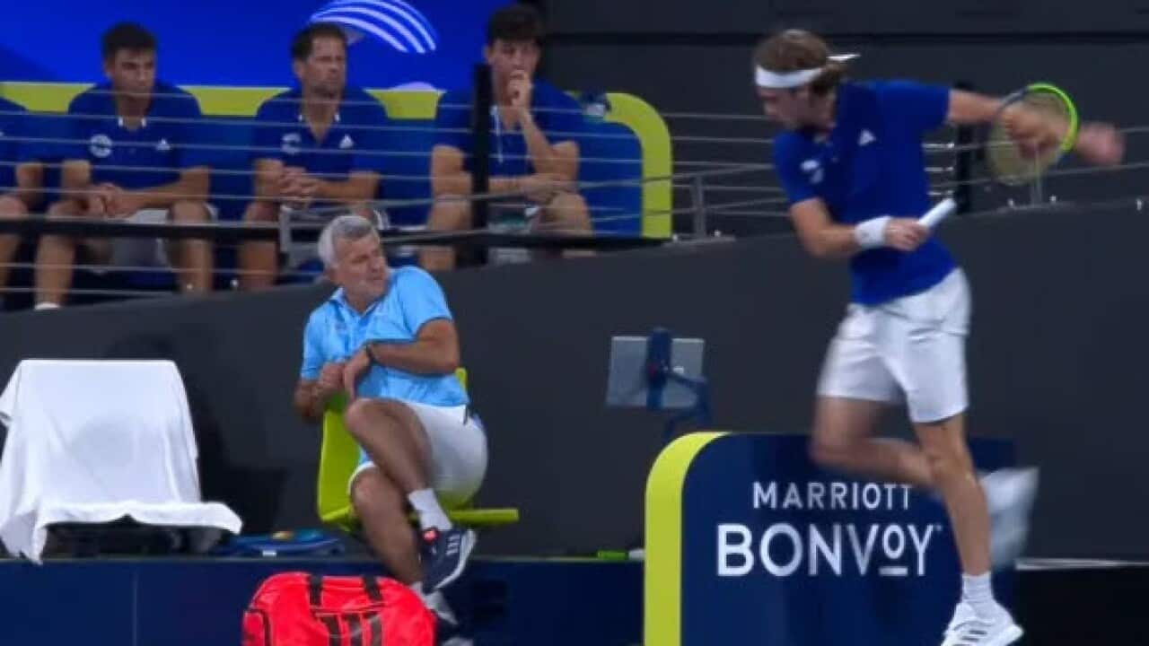 Stefanos Tsitsipas' angry reaction to the loss of a set against Nick Kyrgios