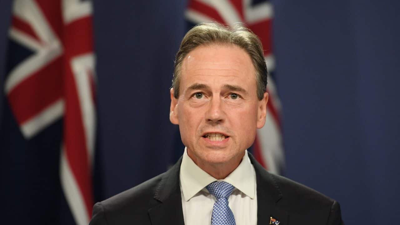Federal Minister for Health Greg Hunt delivers an update of the COVID-19 vaccination program