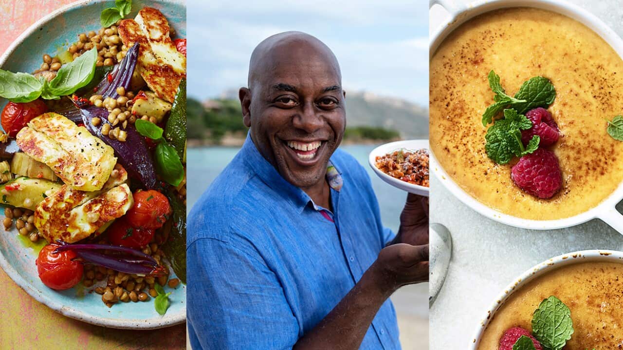 Ainsley Harriott and dishes