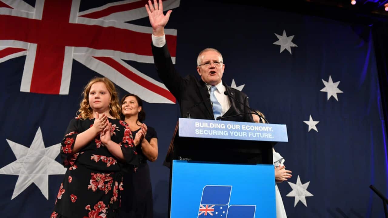 Prime Minister Scott Morrison on election night at the Wentworth Sofitel Hotel, Sydney, Saturday, May 18, 2019. (AAP Image/Mick Tsikas) NO ARCHIVING