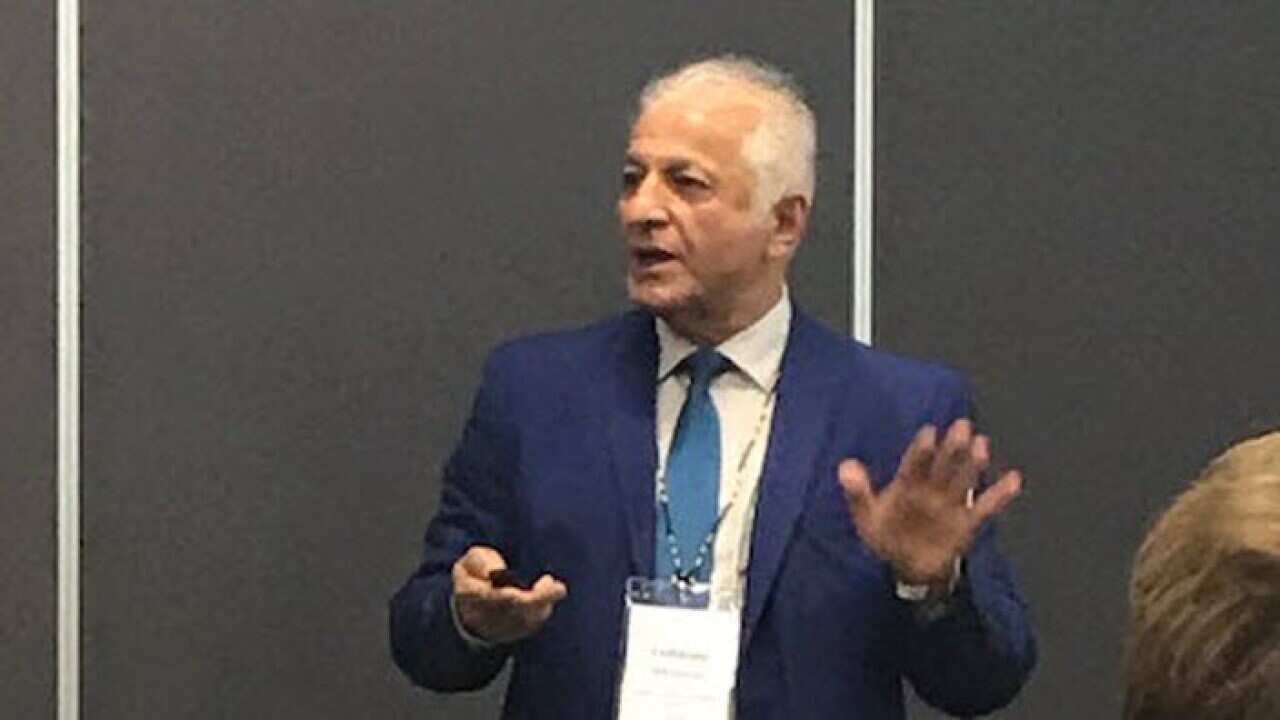 فریبرز بیرجندیان در حال سخنرانی در همایش پروژه بین المللی متروپولیس