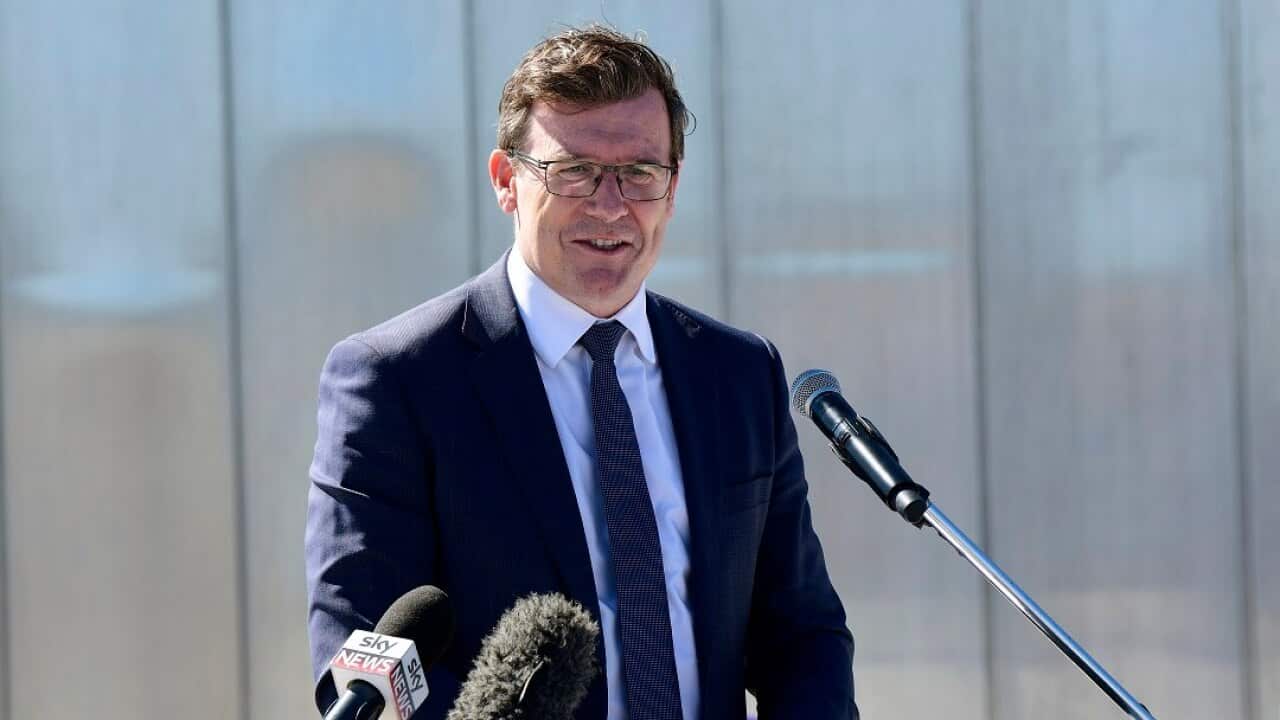 Minister for Population, Cities and Urban Infrastructure Alan Tudge gives a speech during the official opening of the Western Sydney International Experience Centre, Luddenham, NSW, Monday, September 2, 2019. ( AAP Image/Bianca De Marchi) NO ARCHIVING