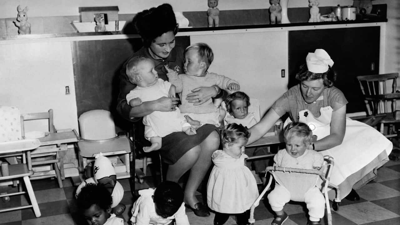 A 1962 image of young thalidomide survivors at a home in the UK (Getty).