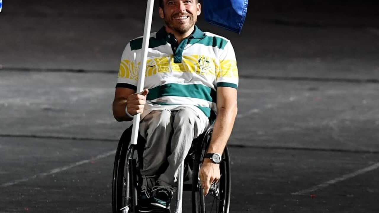 A file image of flagbearer Kurt Fearnley at the Commonwealth Games.