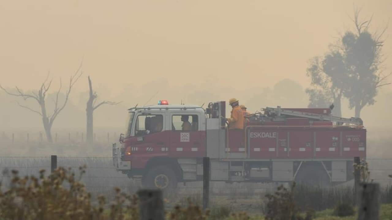 A CFA crew is seen on the Bunyip side of the Princes Highway.