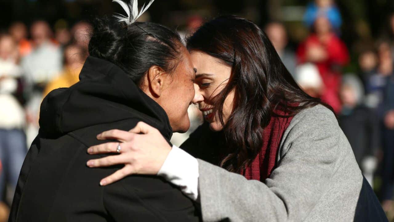 Prime Minister Jacinda Ardern is greeted with a hongi during a Matariki tree planting event at Mount Victoria on 30 June, 2019 in Wellington, New Zealand.