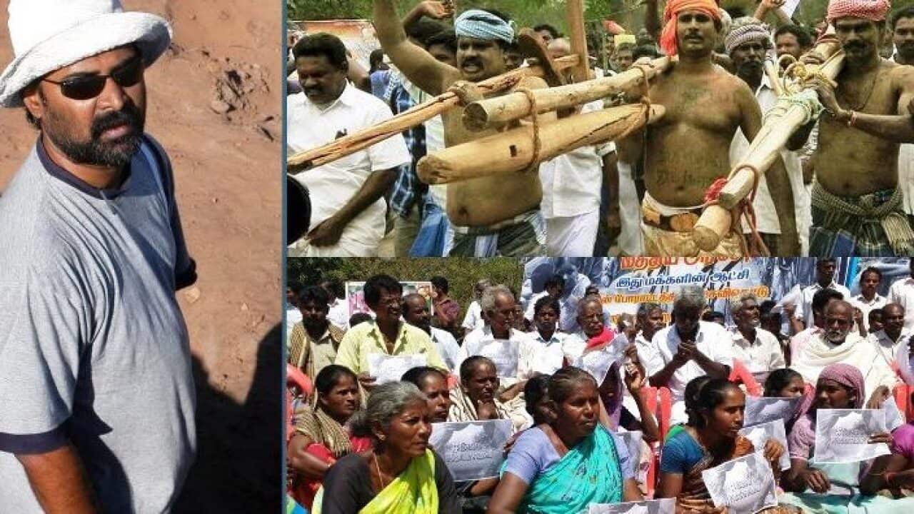 Activist RR Srinivasan and other protesters