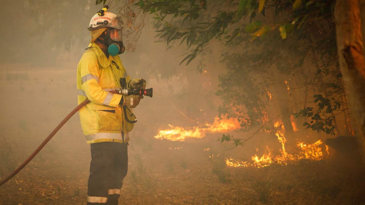 Fire crews work on a roadside blaze.