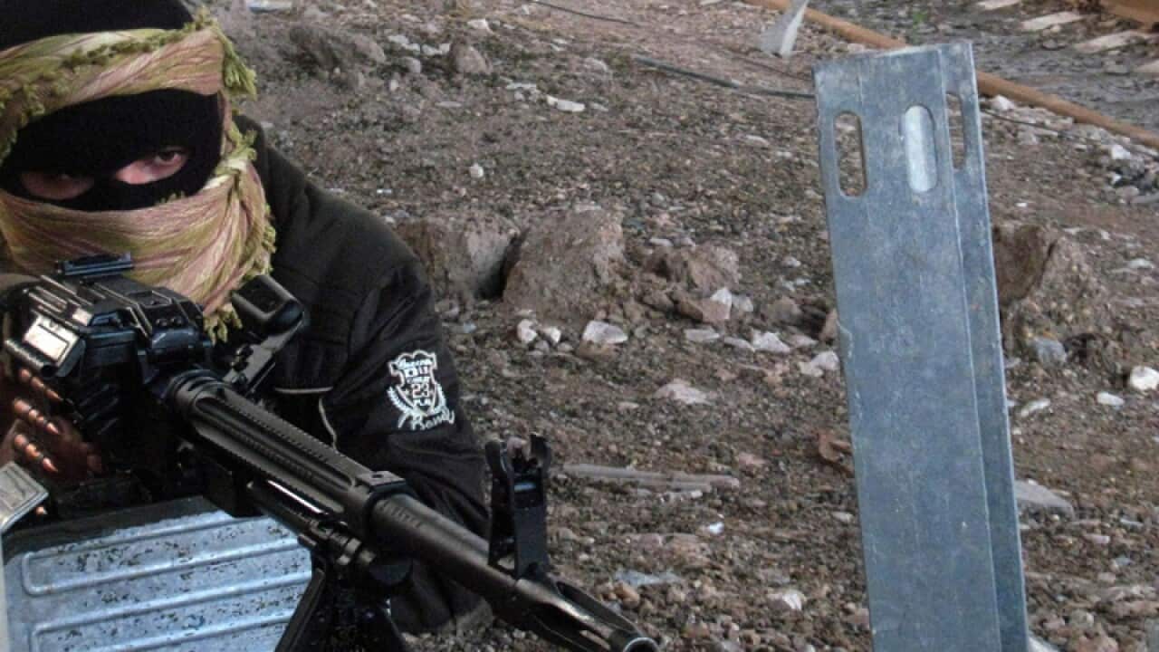 A Sunni fighter takes up position in Fallujah city, western Iraq