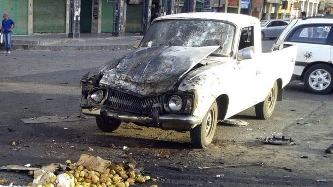 The site of a suicide attack in Sweida, Syria.
