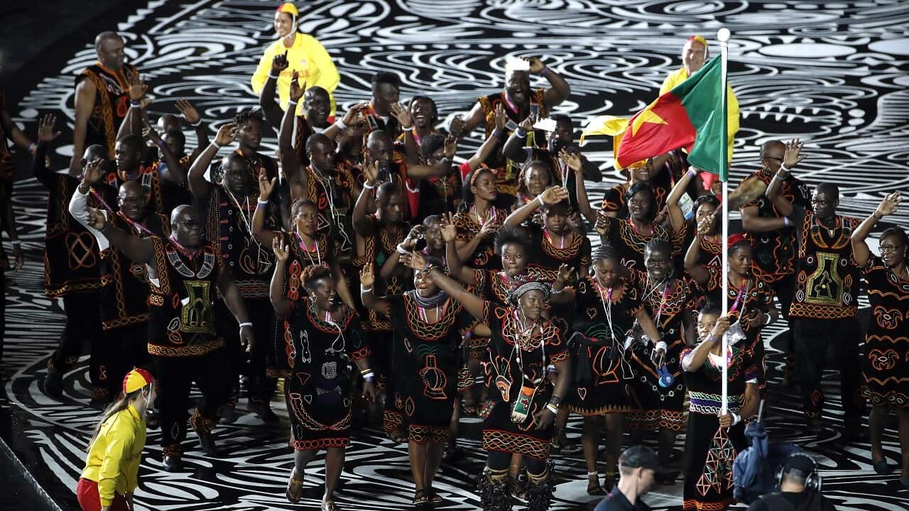 The Cameroon team at the Commonwealth Games opening ceremony. About 250 people who came for the event remain in Australia. 
