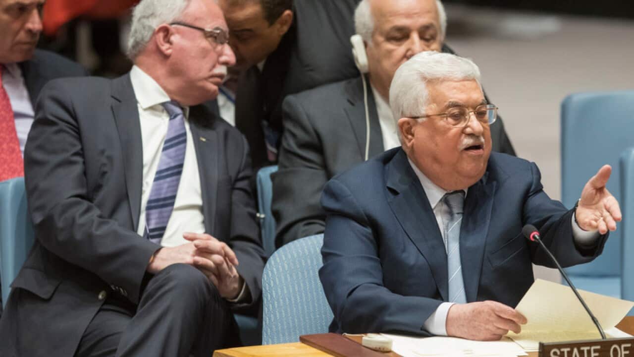 Palestinian President Mahmoud Abbas at a Security Council meeting