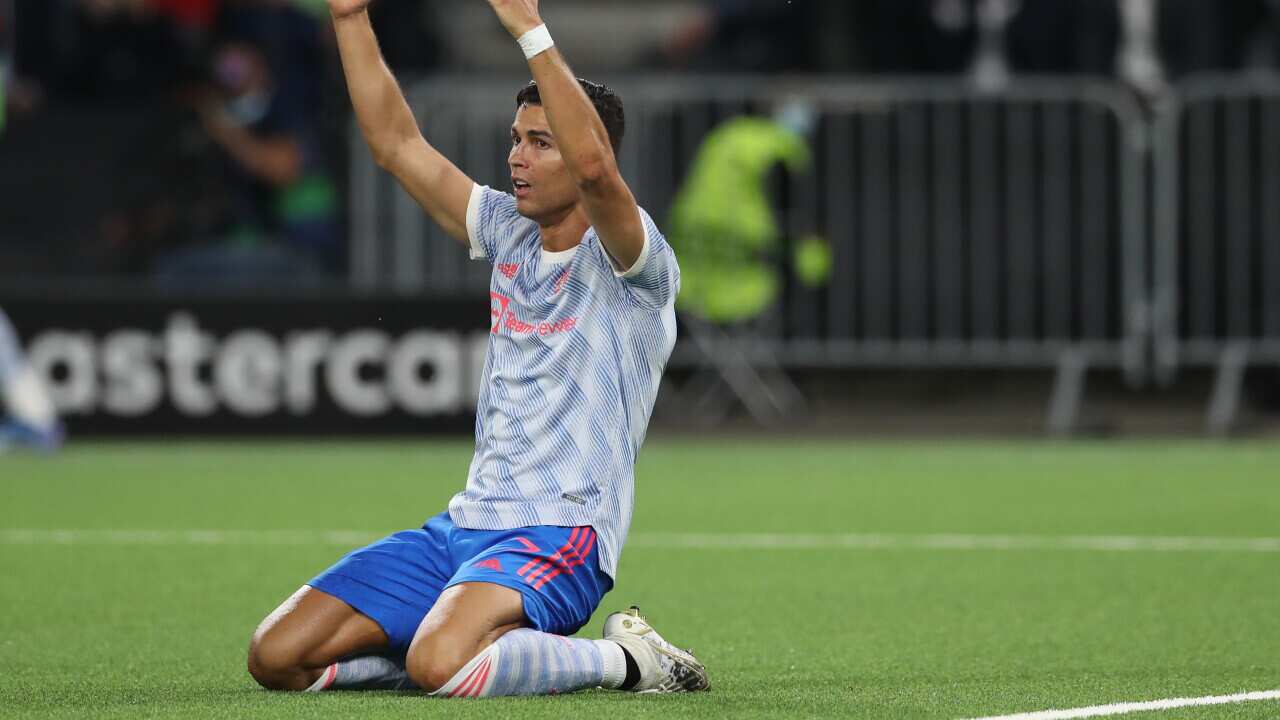 Cristiano Ronaldo, a jogar pelo Manchester United num jogo da UEFA Champions League
