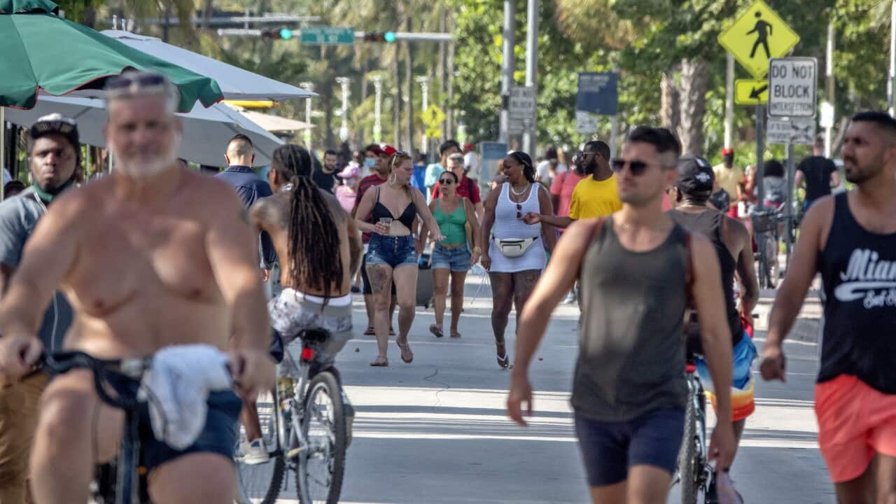People walking in Miami beach, Florida, USA, 26 June 2020.