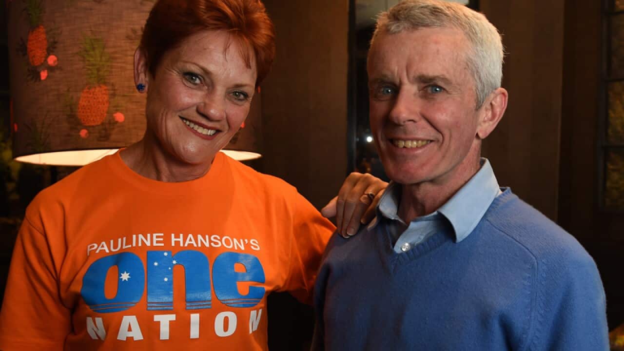 One Nation's Pauline Hanson with Malcolm Roberts