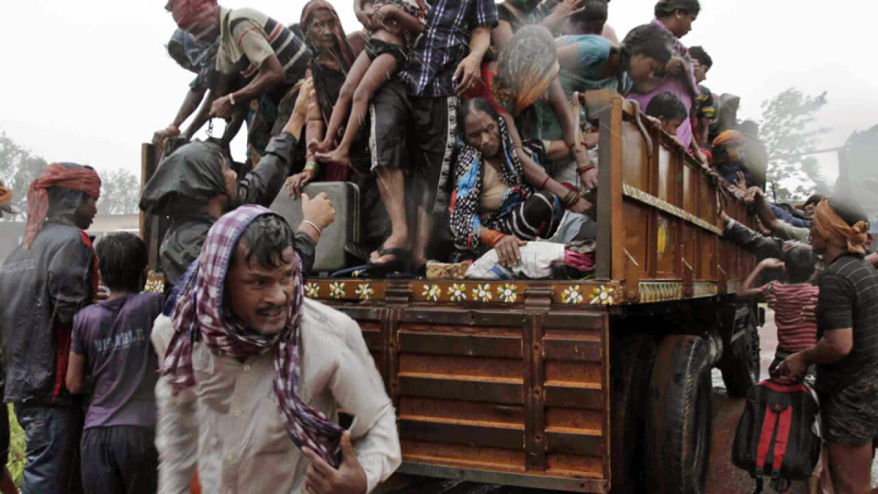 Evacuated Indian villagers near Berhampur, India