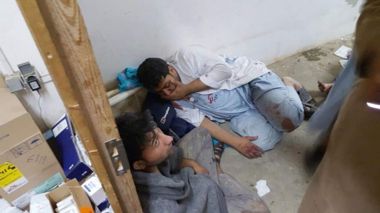Injured Doctors Without Borders staff are seen after explosions at their hospital in the northern Afghan city of Kunduz.