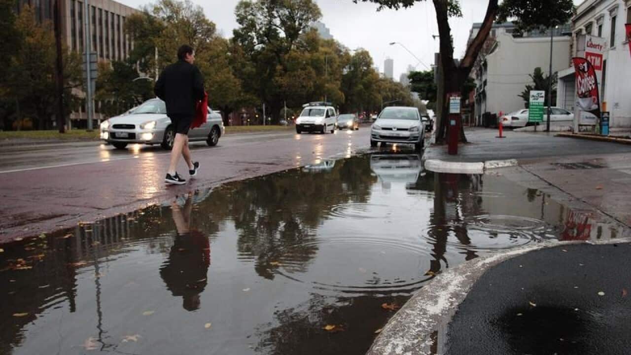 Standing water on Victoria Parade in Melbourne.
