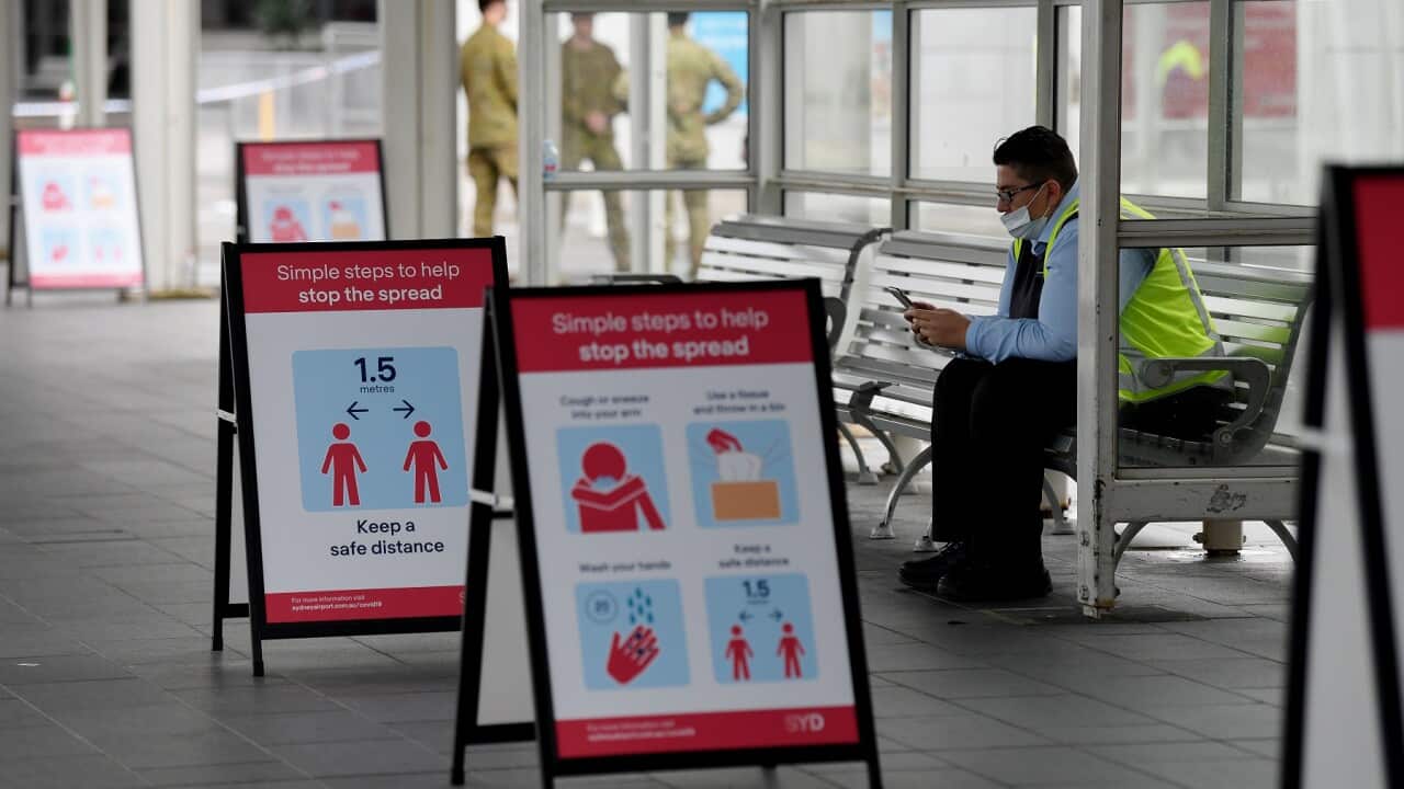 A man is seen wearing a face mask at Sydney International Airport in Sydney.