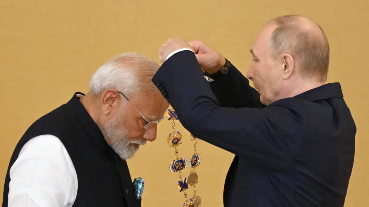 Negotiations between Russian President Vladimir Putin and Indian Prime Minister Narendra Modi in the Grand Kremlin Palace.