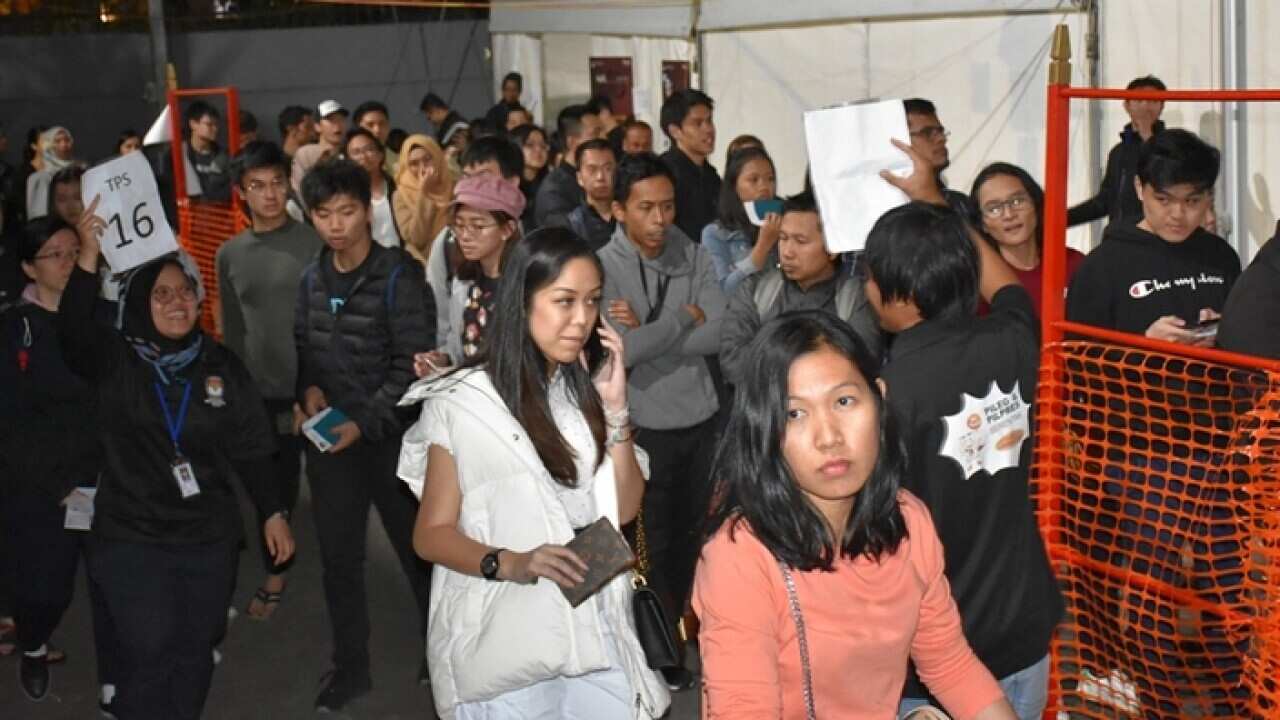 Voters wait their turn at the polling booths in Melbourne - Consulate General Republic of Indonesia, 13 Apr 2019.