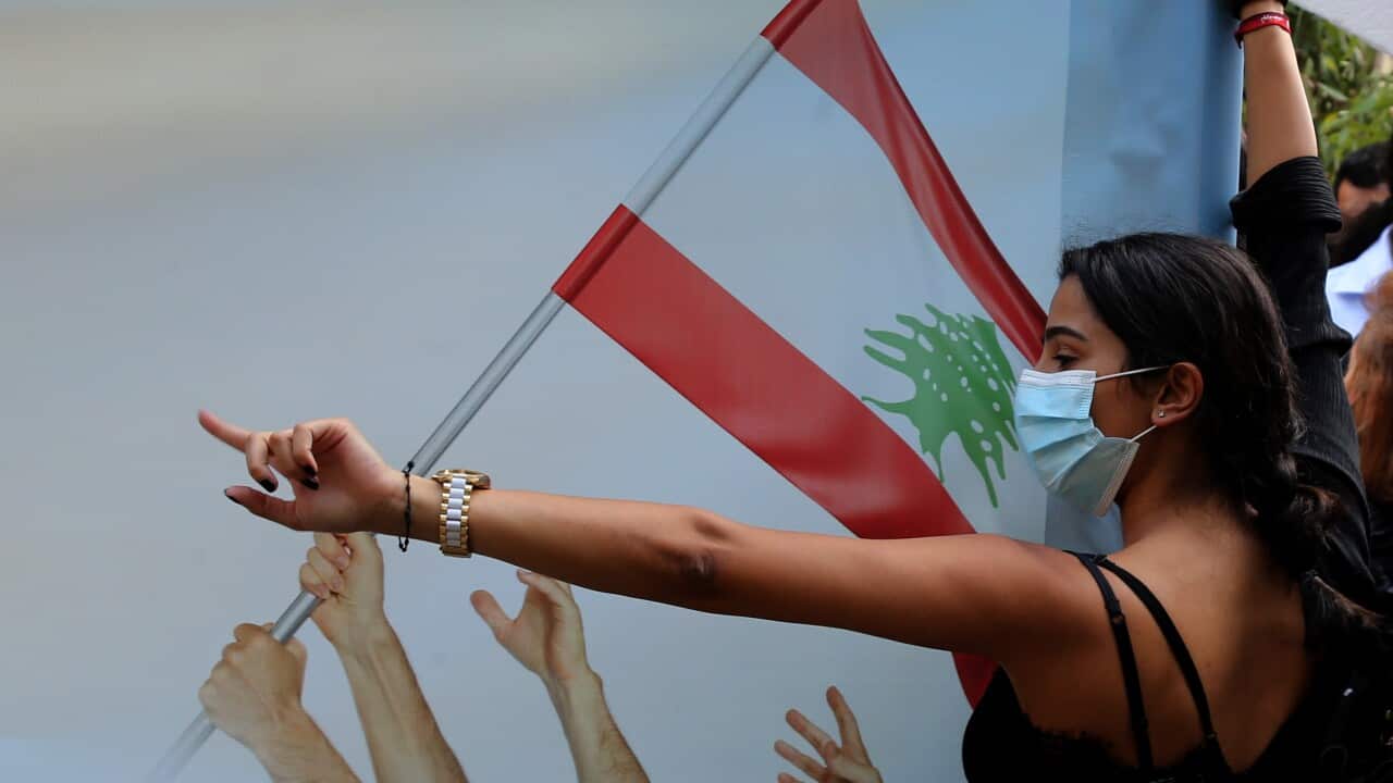 Protesters in front of the Justice Palace in Beirut, Lebanon.