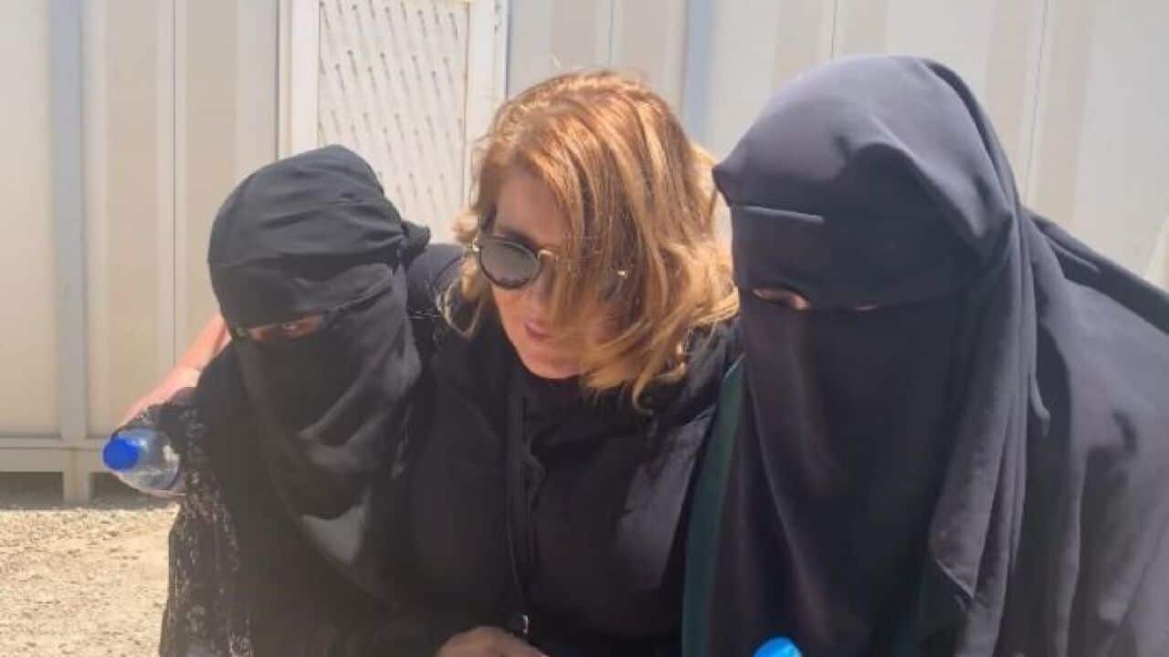 Sonya Abbas (centre) has previously visited the al-Hawl camp to see her sister and niece.