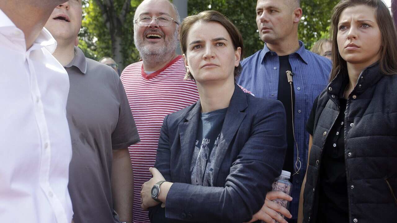 Serbian Prime Minister Ana Brnabic (C) attends the Belgrade Pride Parade march in Belgrade, Serbia, 17 September 2017.