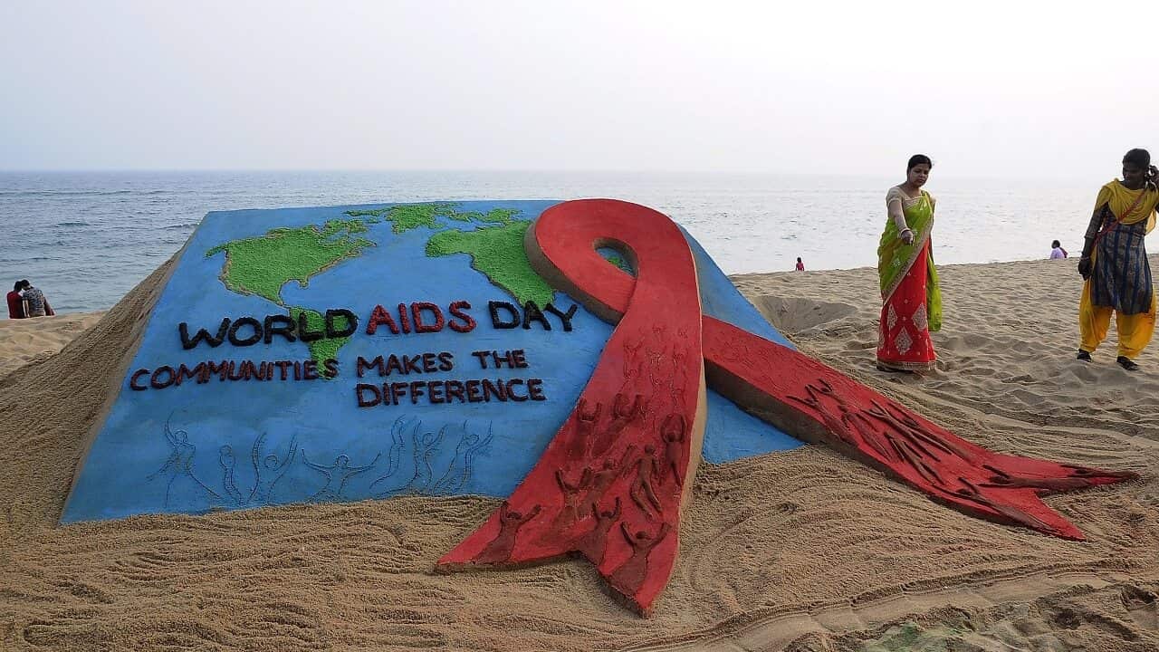 An AIDS awareness sand sculpture in India this week.