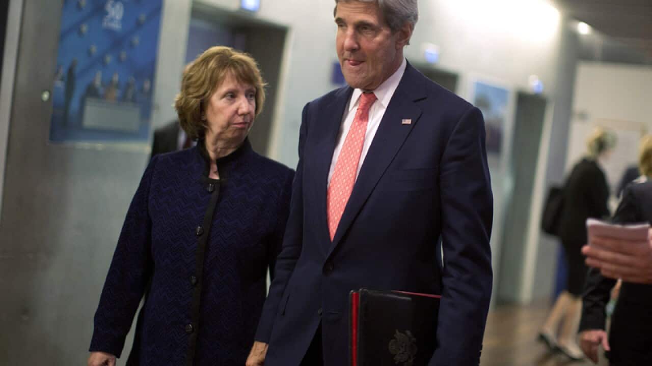 US Secretary of State John Kerry with Catherine Ashton