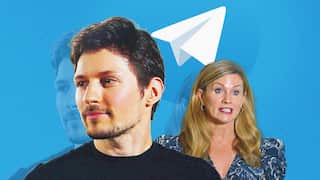 A design showing Australia's esafety Commissioner Julie Inman Grant, Telegram founder Pavel Durov and the Telegram logo in the background.