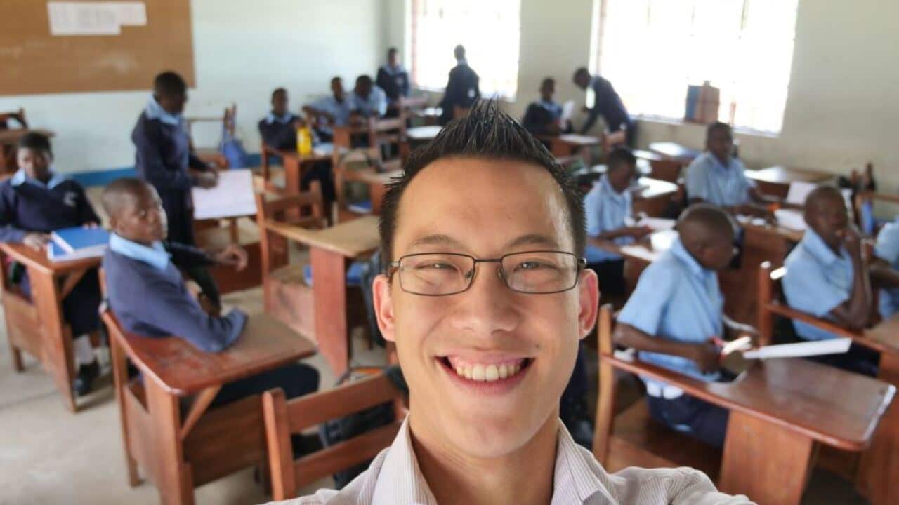 Australian mathematician Eddie Woo helped open a school in Uganda. 