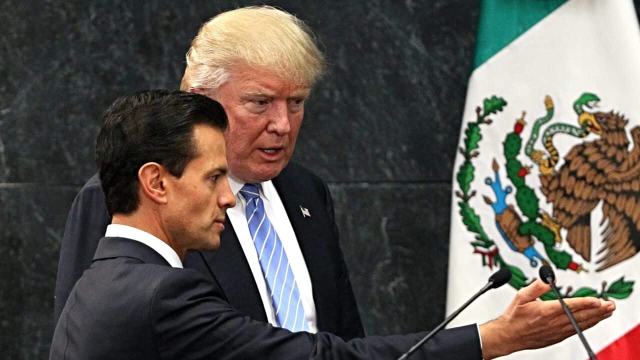 President of Mexico Enrique Pena Nieto (L) welcomes US Republican presidential candidate Donald Trump, in Los Pinos, Mexico City, Mexico, 31 August 2016